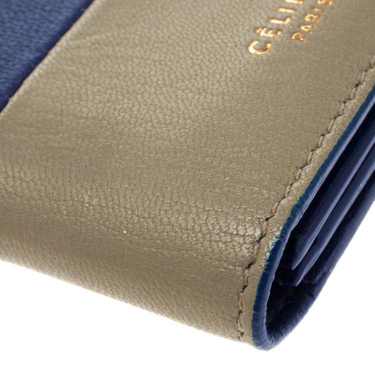 Pre Owned Celine Indigo/Beige Leather Folded Card Holder 