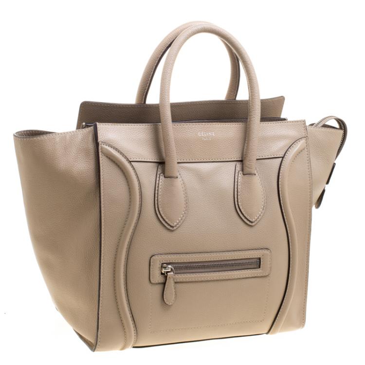Pre Owned Celine Beige Leather Mini Luggage Tote