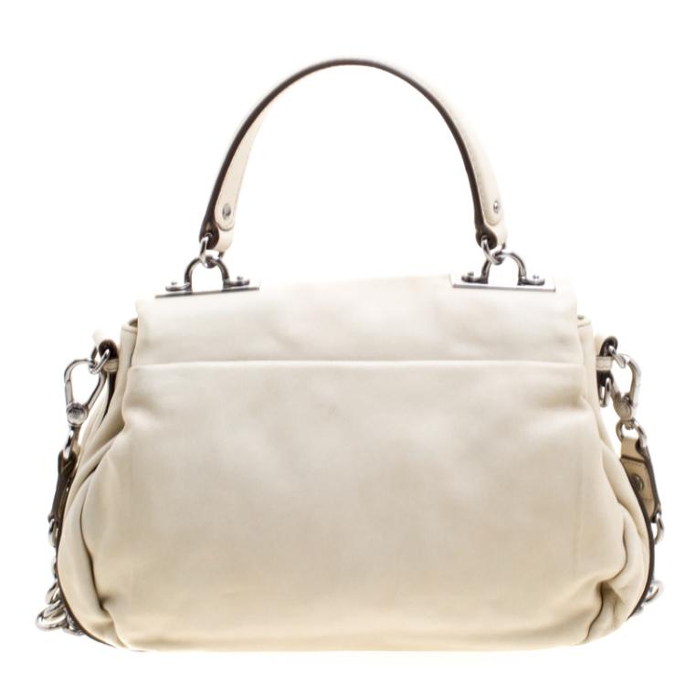 Pre Owned Celine Off White Leather Metal Panel Flap Shoulder Bag