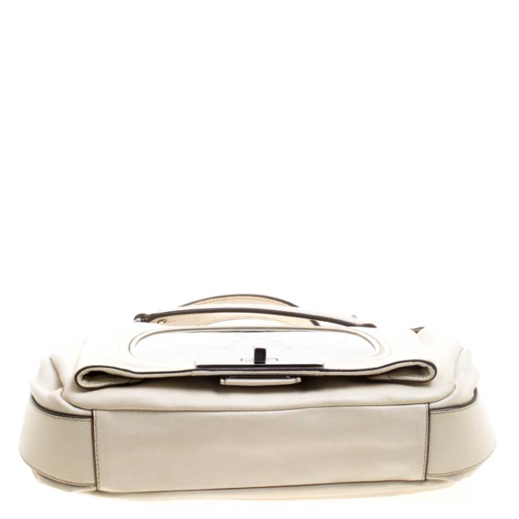 Pre Owned Celine Off White Leather Metal Panel Flap Shoulder Bag