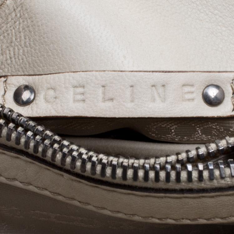 Pre Owned Celine Off White Leather Metal Panel Flap Shoulder Bag