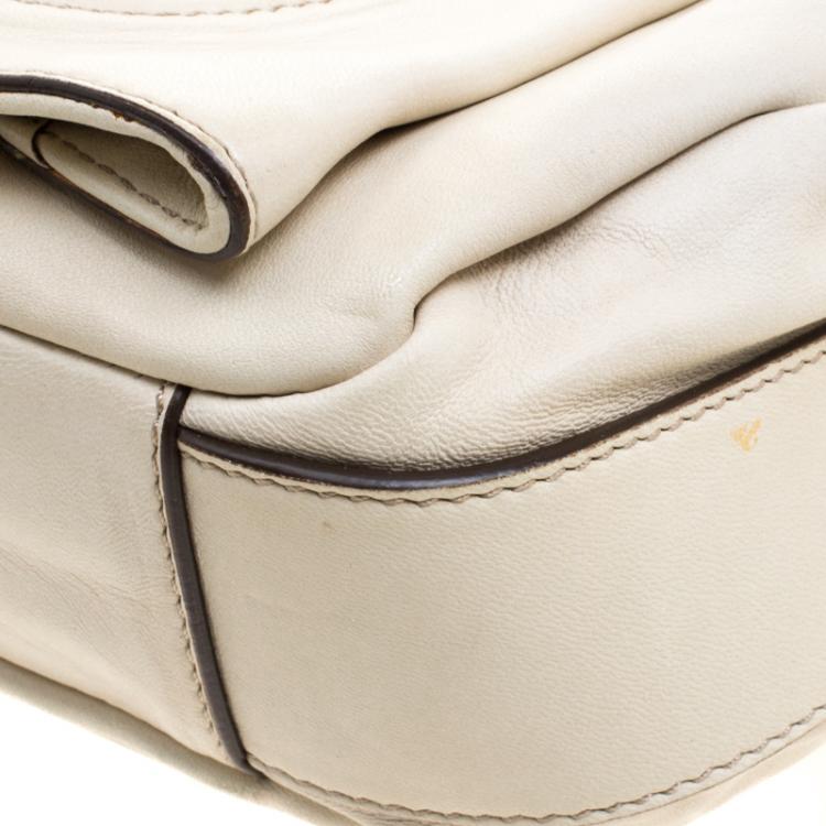 Pre Owned Celine Off White Leather Metal Panel Flap Shoulder Bag