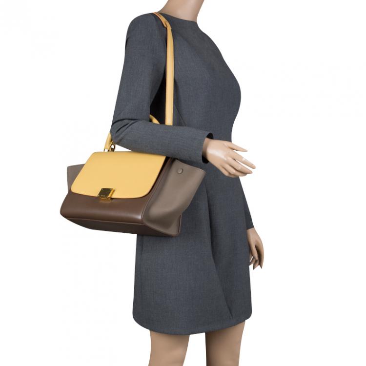 Pre Owned Celine Brown/Mostard Leather Small Trapeze Tote