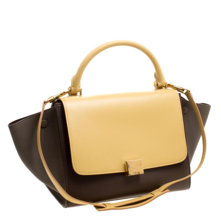 Pre Owned Celine Brown/Mostard Leather Small Trapeze Tote