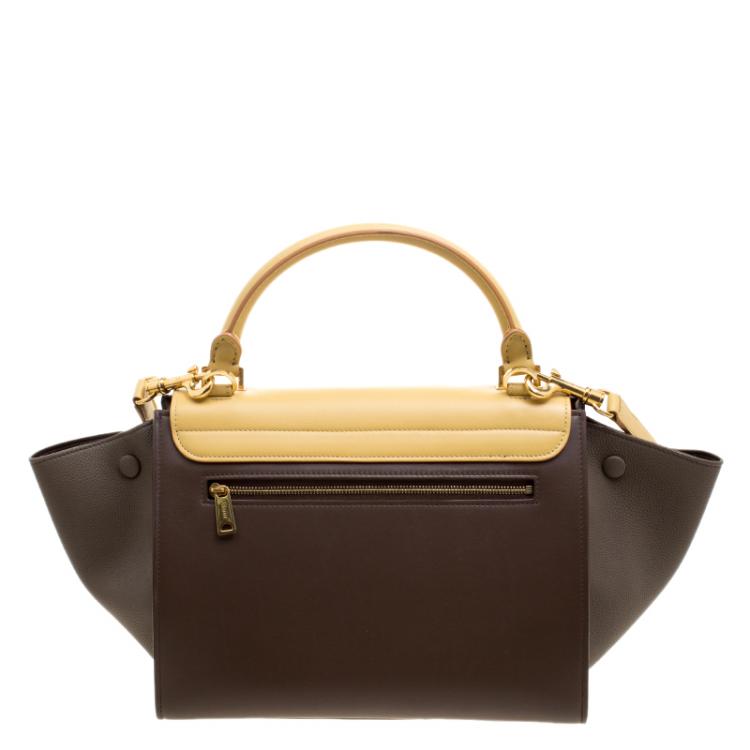 Pre Owned Celine Brown/Mostard Leather Small Trapeze Tote