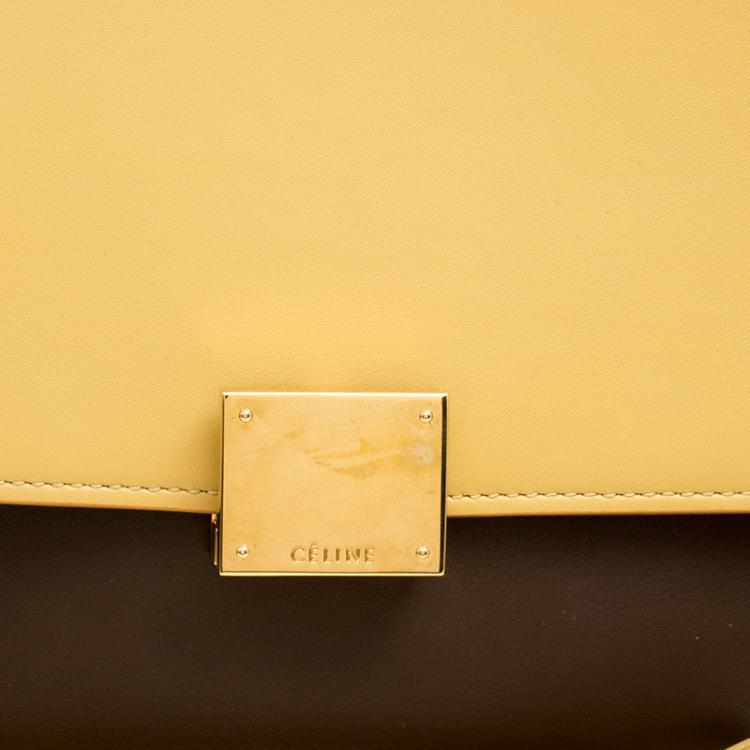 Pre Owned Celine Brown/Mostard Leather Small Trapeze Tote