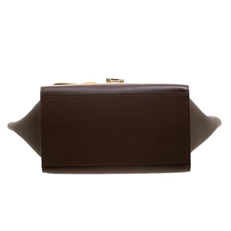 Pre Owned Celine Brown/Mostard Leather Small Trapeze Tote