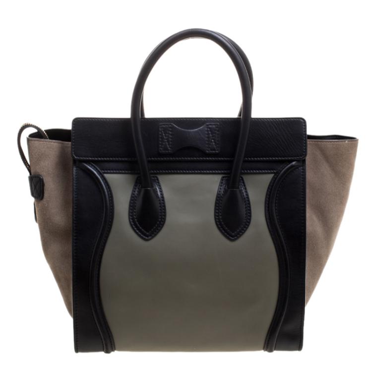 Pre Owned Celine Tri Color Leather and Suede Mini Luggage Tote