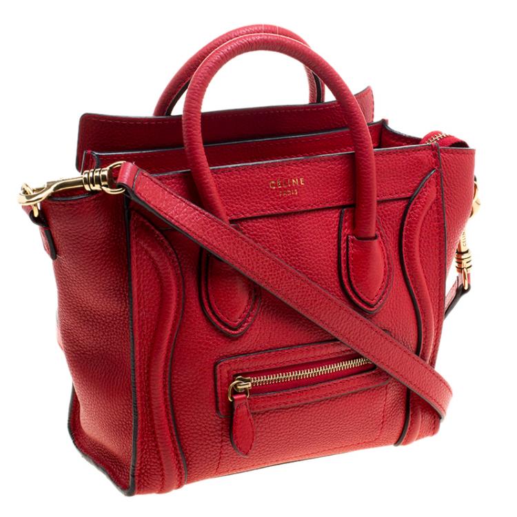 Pre Owned Celine Red Grain Leather Nano Luggage Tote