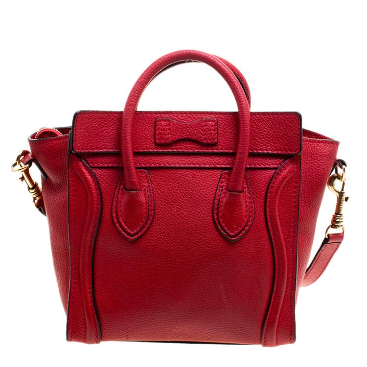 Pre Owned Celine Red Grain Leather Nano Luggage Tote