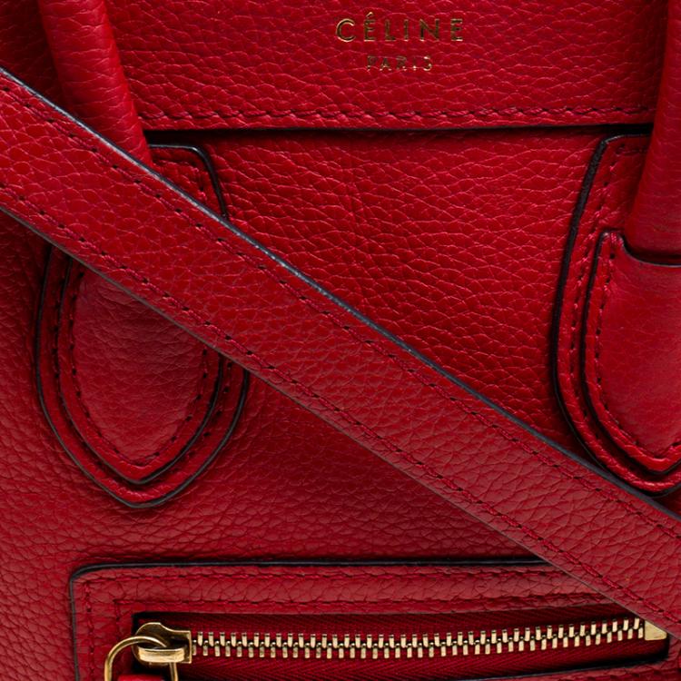 Pre Owned Celine Red Grain Leather Nano Luggage Tote