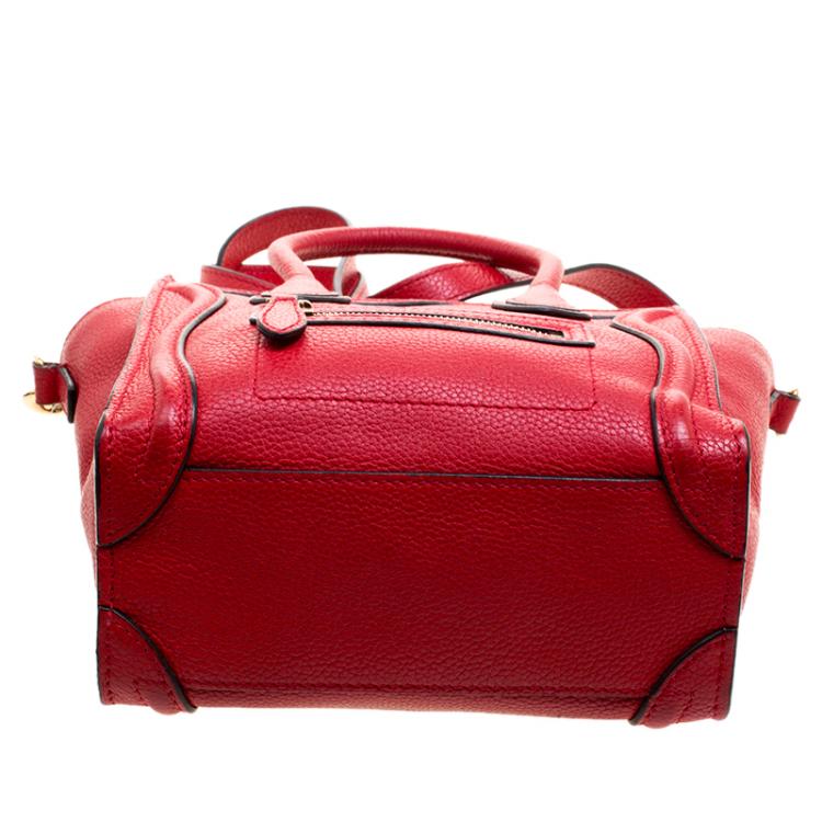Pre Owned Celine Red Grain Leather Nano Luggage Tote