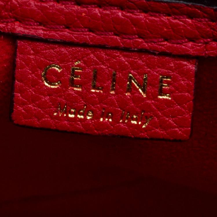 Pre Owned Celine Red Grain Leather Nano Luggage Tote