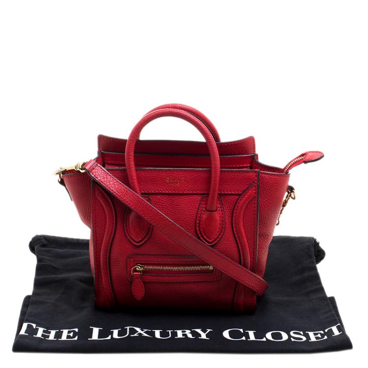 Pre Owned Celine Red Grain Leather Nano Luggage Tote
