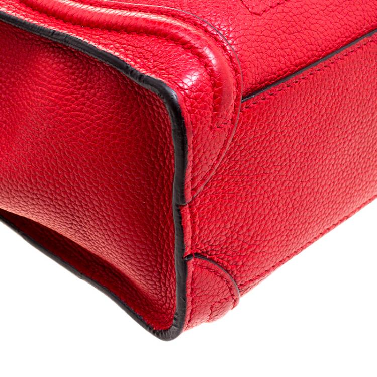 Pre Owned Celine Red Grain Leather Nano Luggage Tote