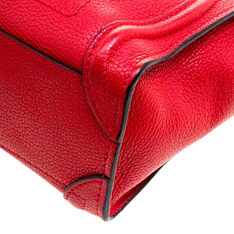 Pre Owned Celine Red Grain Leather Nano Luggage Tote