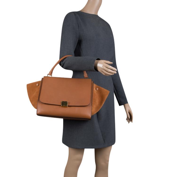 Pre Owned Celine Brown Leather and Suede Medium Trapeze Tote