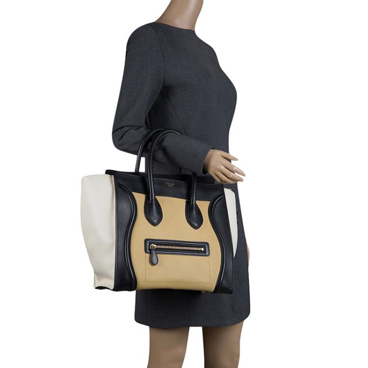 Pre Owned Celine Tri Color Leather Mini Luggage Tote