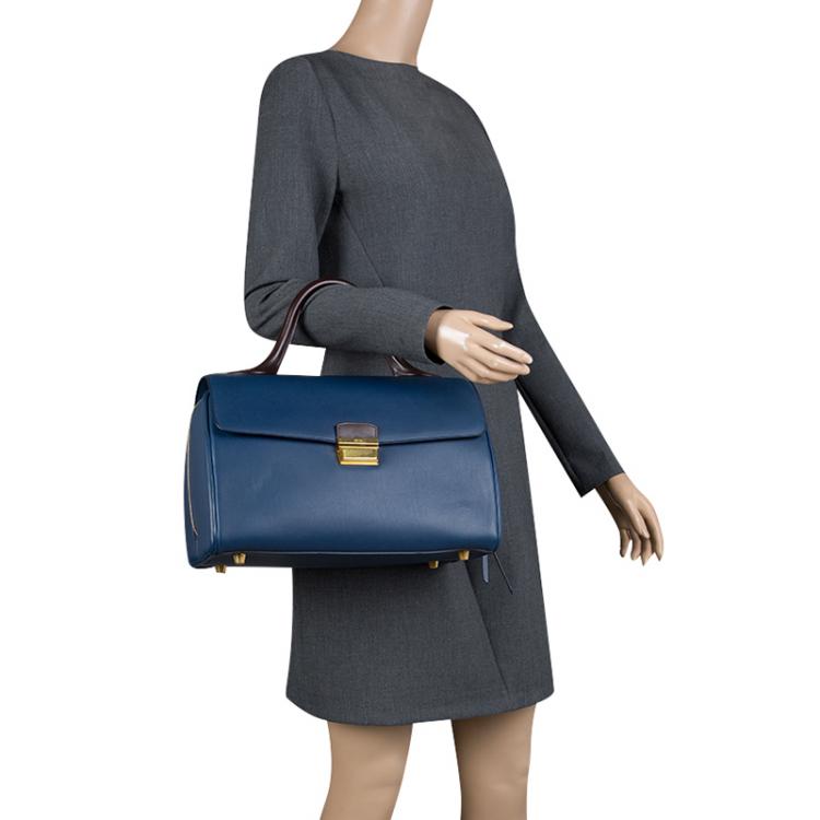 Pre Owned Celine Navy Blue Leather Top Handle Bag