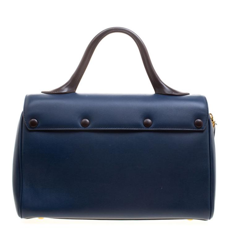 Pre Owned Celine Navy Blue Leather Top Handle Bag