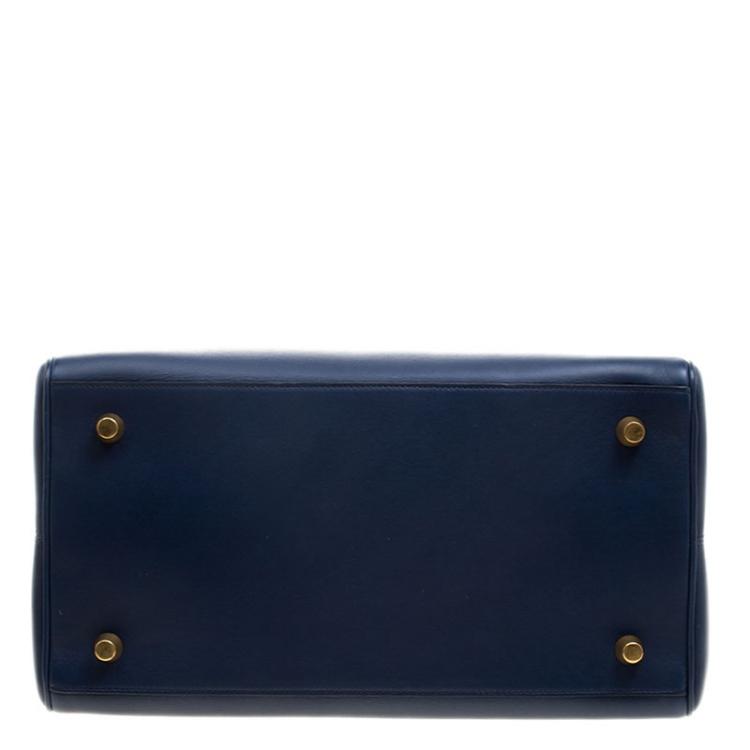 Pre Owned Celine Navy Blue Leather Top Handle Bag