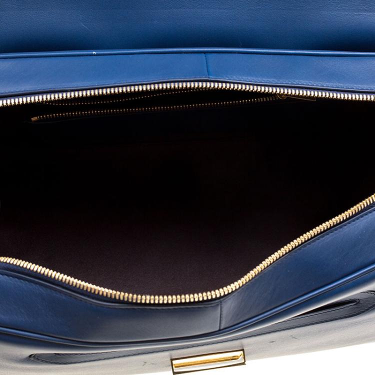 Pre Owned Celine Navy Blue Leather Top Handle Bag