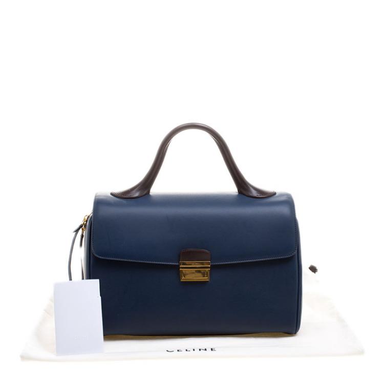 Pre Owned Celine Navy Blue Leather Top Handle Bag