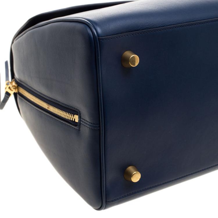 Pre Owned Celine Navy Blue Leather Top Handle Bag