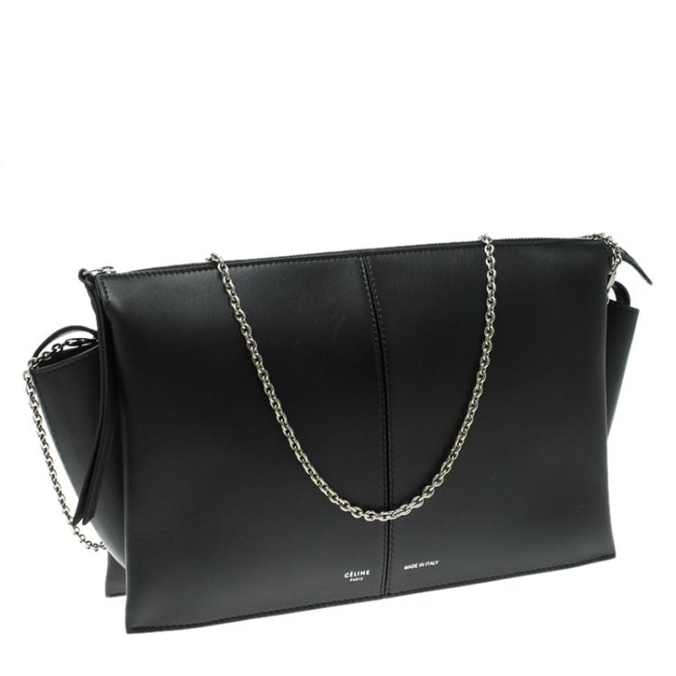 Pre Owned Celine Black Leather Trifold Chain Clutch