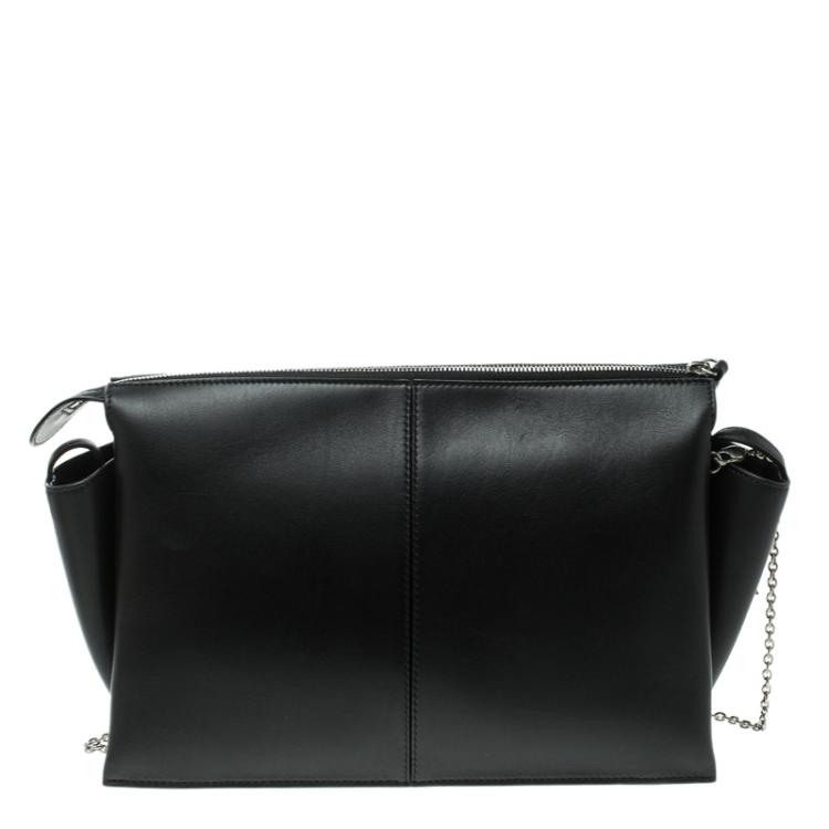 Pre Owned Celine Black Leather Trifold Chain Clutch