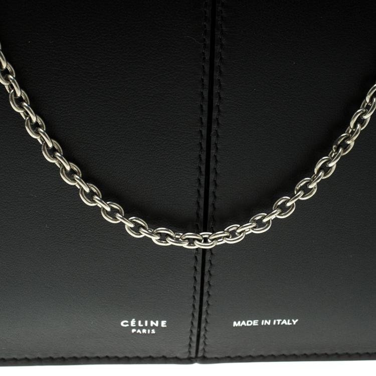 Pre Owned Celine Black Leather Trifold Chain Clutch