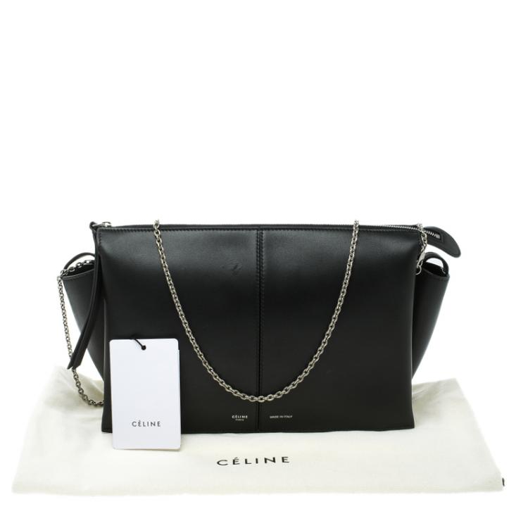 Pre Owned Celine Black Leather Trifold Chain Clutch