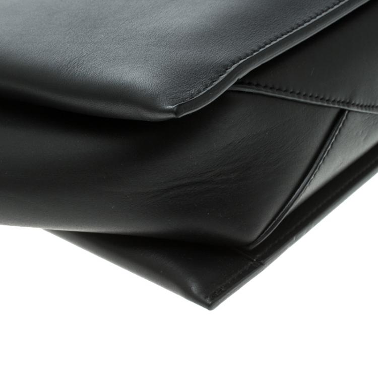 Pre Owned Celine Black Leather Trifold Chain Clutch