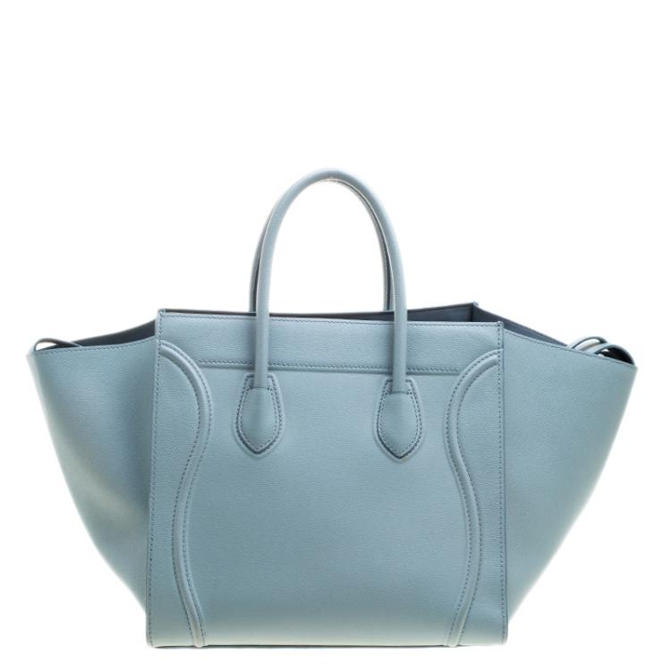 Pre Owned Celine Light Blue Leather Medium Phantom Luggage Tote