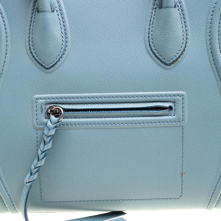 Pre Owned Celine Light Blue Leather Medium Phantom Luggage Tote
