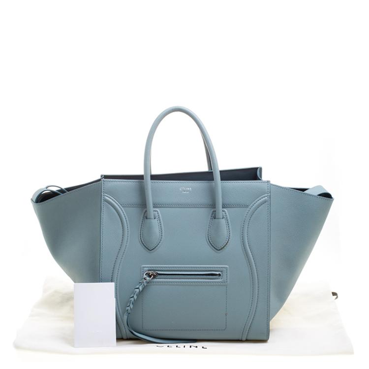 Pre Owned Celine Light Blue Leather Medium Phantom Luggage Tote