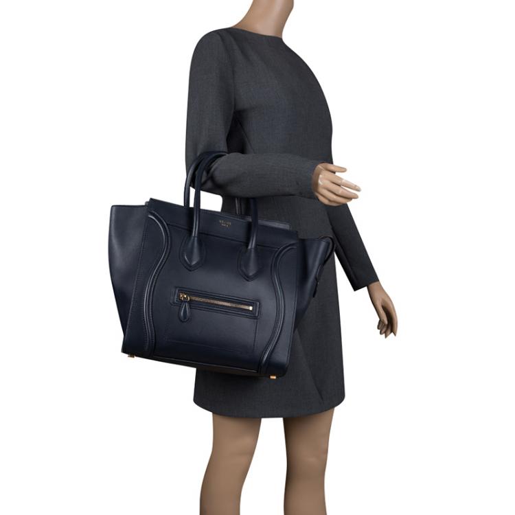 Pre Owned Celine Navy Blue Leather Mini Luggage Tote