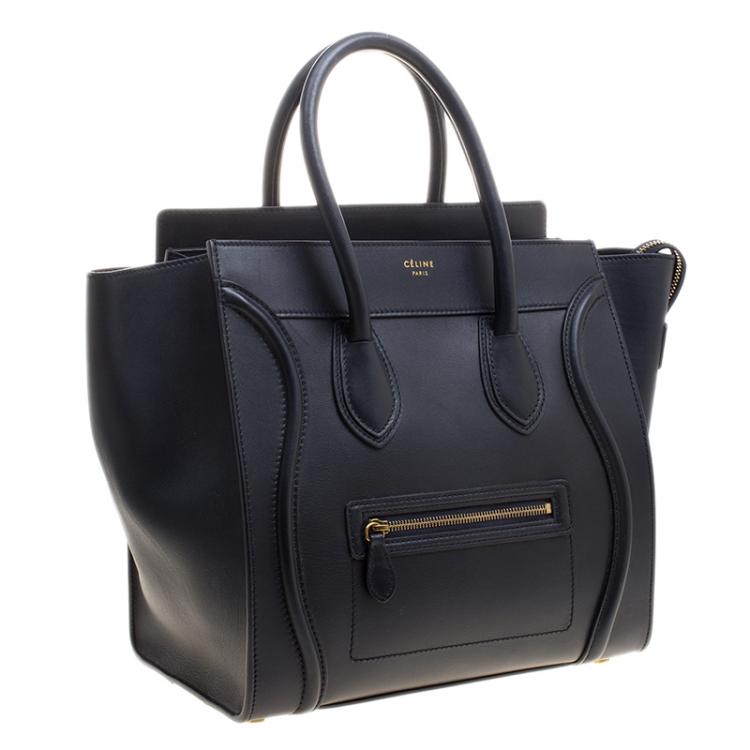Pre Owned Celine Navy Blue Leather Mini Luggage Tote