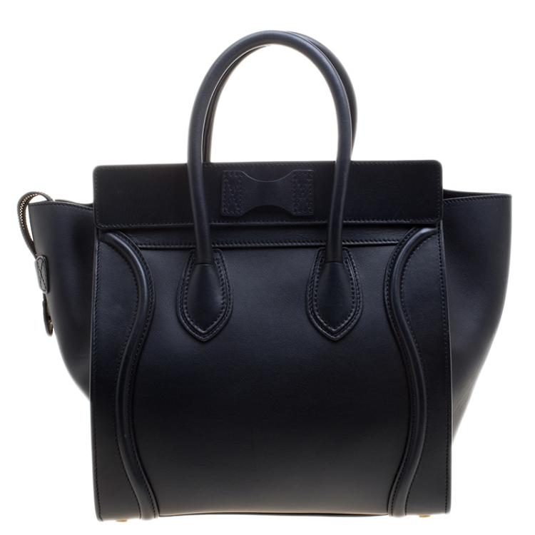 Pre Owned Celine Navy Blue Leather Mini Luggage Tote