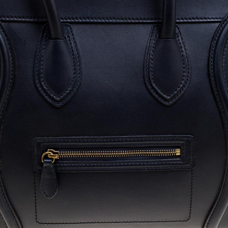 Pre Owned Celine Navy Blue Leather Mini Luggage Tote