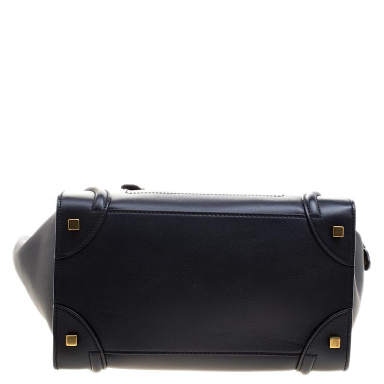 Pre Owned Celine Navy Blue Leather Mini Luggage Tote