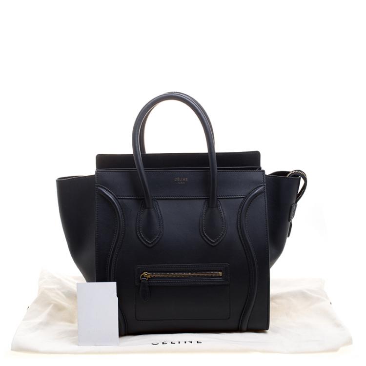 Pre Owned Celine Navy Blue Leather Mini Luggage Tote