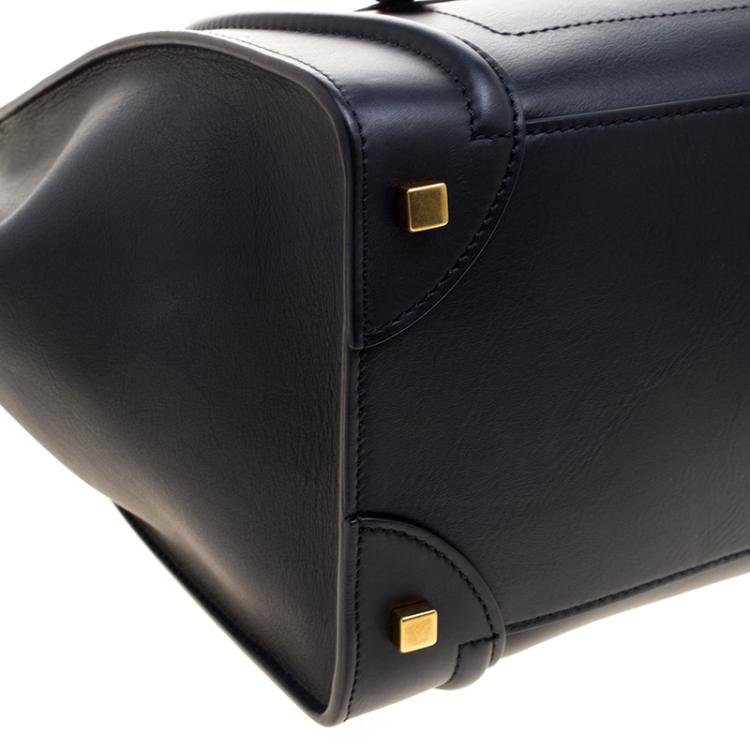 Pre Owned Celine Navy Blue Leather Mini Luggage Tote