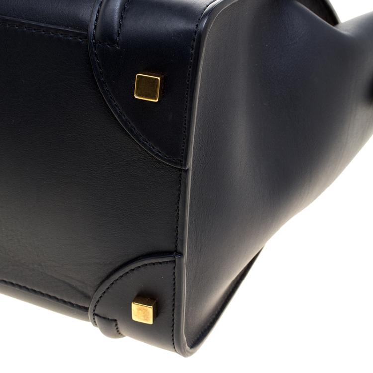 Pre Owned Celine Navy Blue Leather Mini Luggage Tote
