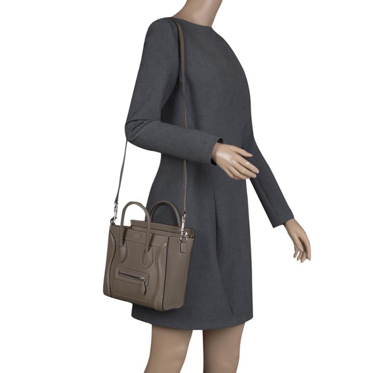 Pre Owned Celine Khaki Leather Nano Luggage Tote