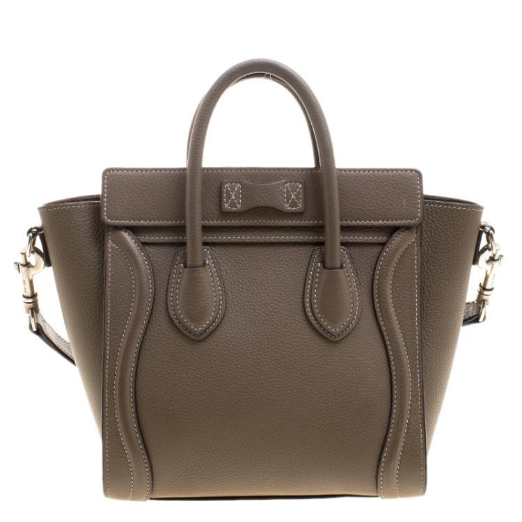 Pre Owned Celine Khaki Leather Nano Luggage Tote