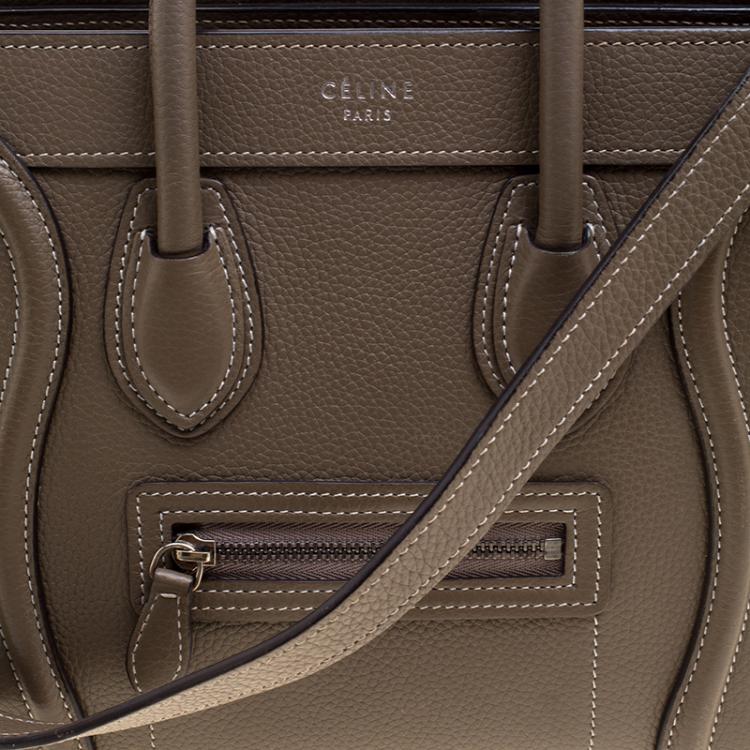 Pre Owned Celine Khaki Leather Nano Luggage Tote