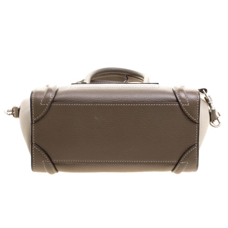 Pre Owned Celine Khaki Leather Nano Luggage Tote