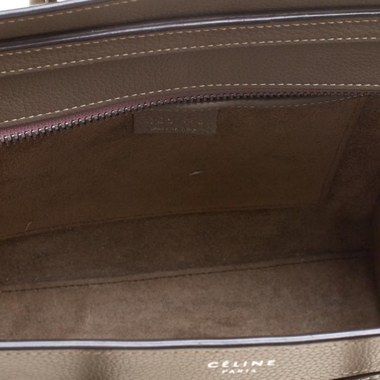 Pre Owned Celine Khaki Leather Nano Luggage Tote