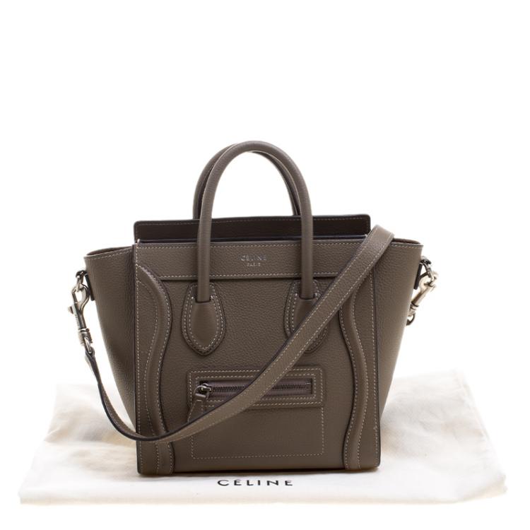 Pre Owned Celine Khaki Leather Nano Luggage Tote